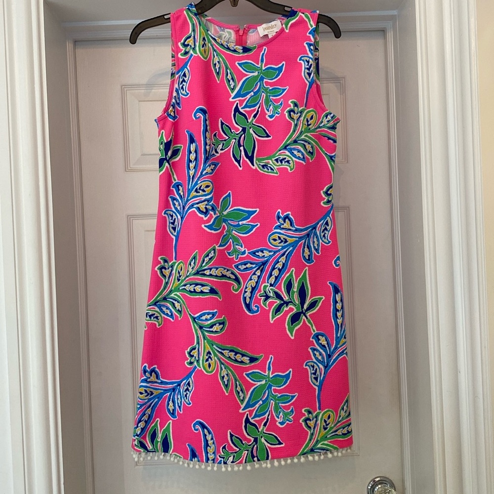 Laundry by Shelli Segal neiman marcus floral pom-pom trim A-line dress